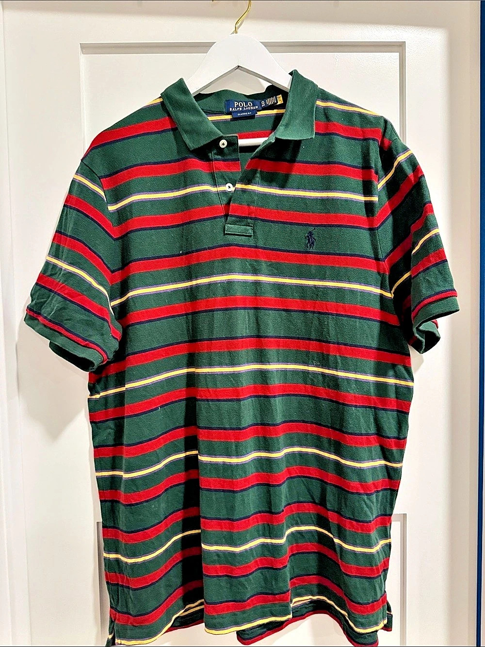 Polo Ralph Lauren Classic Fit Polo Striped Polo in Green & Red XL Like New
